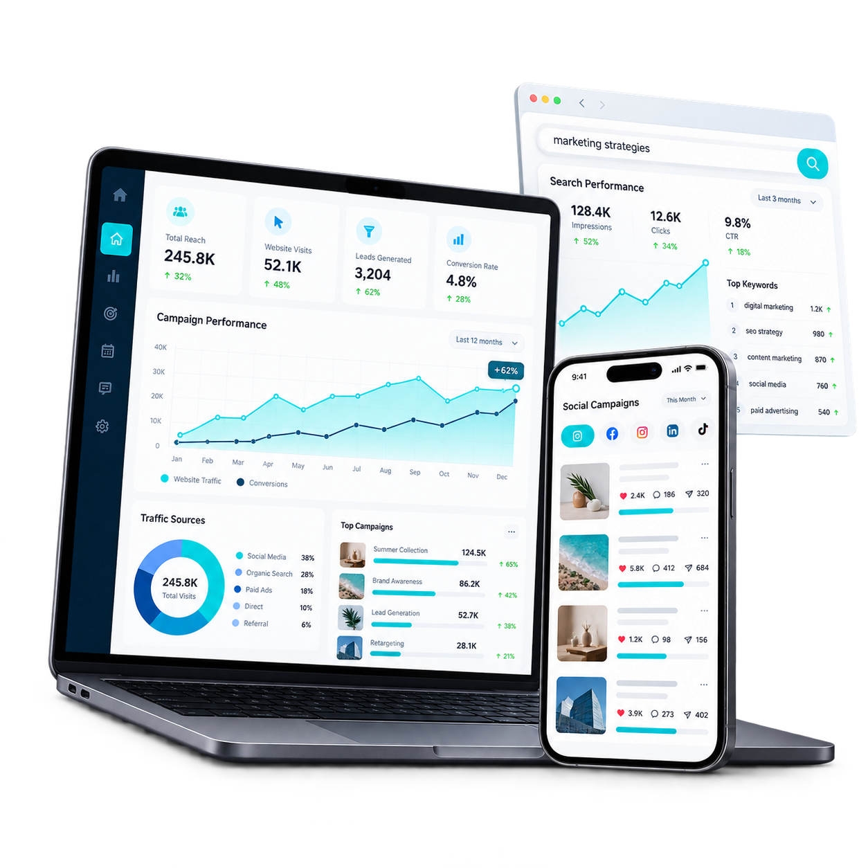 Digital marketing campaign dashboard mockup